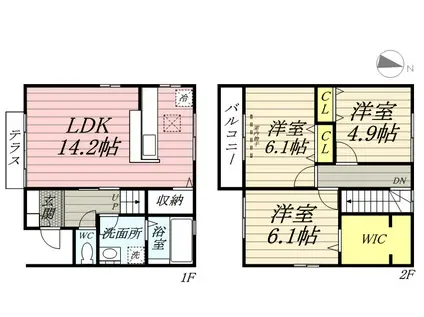 山陽本線 庭瀬駅 徒歩13分 2階建 築10年(3LDK)の間取り写真
