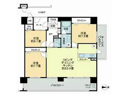 リビンコートプライム伊福町(3LDK/5階)の間取り写真