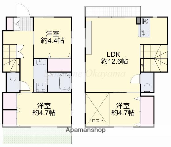 宇野線 大元駅 徒歩12分 2階建 築20年(3LDK)の間取り写真