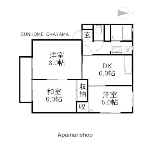 バリージュG A棟(3DK/1階)の間取り写真