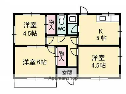 宇野線 常山駅 徒歩12分 1階建 築42年(3K)の間取り写真