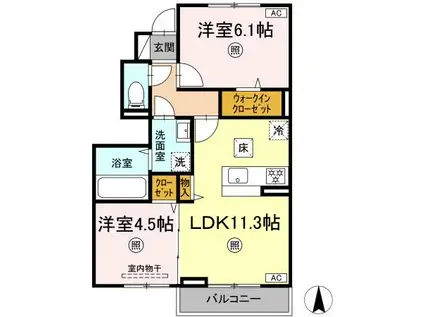ホワイエ国富(2LDK/1階)の間取り写真