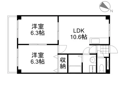サニーヒルズ大福(2LDK/6階)の間取り写真