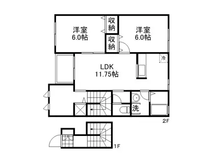 アロース牟佐(2LDK/2階)の間取り写真