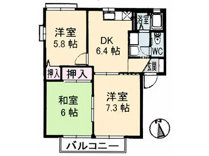 ディアス高島B棟(3DK/2階)の間取り写真