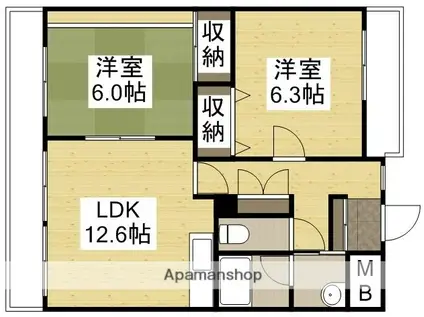 ベルメゾン東光豊成(2LDK/6階)の間取り写真