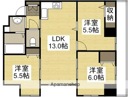 ベンハウス伊福町(3LDK/2階)の間取り写真