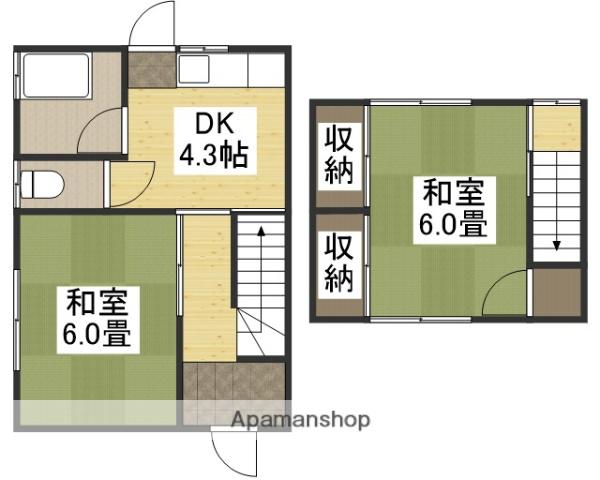 宍甘650借家 6・7・8号(2K)の間取り写真