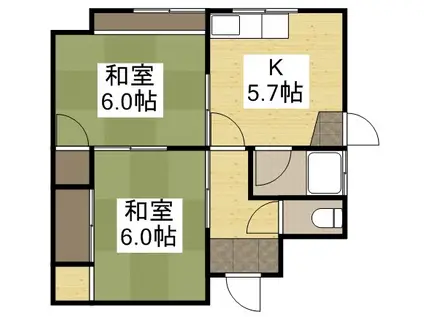 宇野線 備前西市駅 徒歩54分 1階建 築30年(2K)の間取り写真