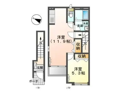 ディアコートL(1LDK/2階)の間取り写真