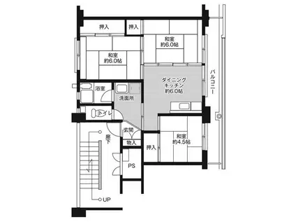 ビレッジハウス建部吉田 1号棟(3DK/5階)の間取り写真
