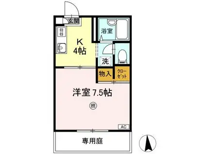 レジデアイ B棟(1K/1階)の間取り写真