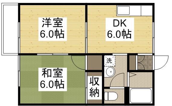 ソレイユキノミA棟(2DK/1階)の間取り写真