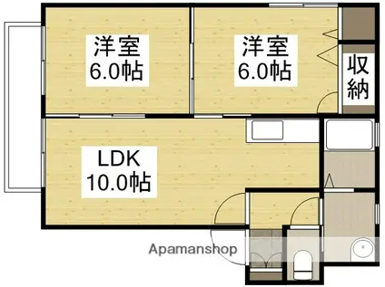 ウエスト・バレイ(2LDK/2階)の間取り写真