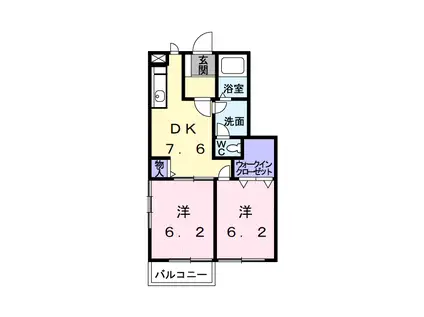 トゥルーランド錦B(2DK/1階)の間取り写真
