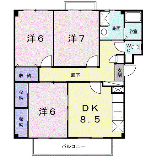 パルテールⅠ(3DK/3階)の間取り写真