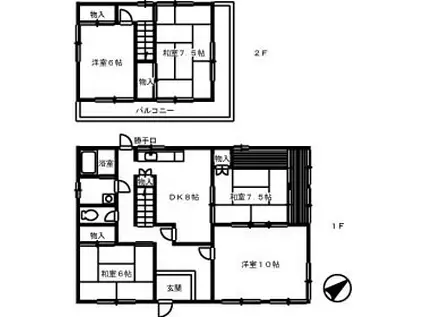 山陽本線 万富駅 徒歩74分 2階建 築46年(5DK)の間取り写真