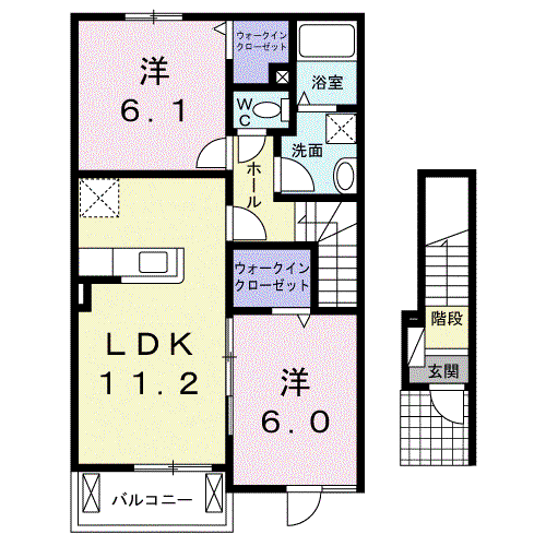 ベントルナータ E(2LDK/2階)の間取り写真