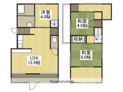 宇野線 大元駅 徒歩11分 2階建 築51年(3LDK)の間取り写真