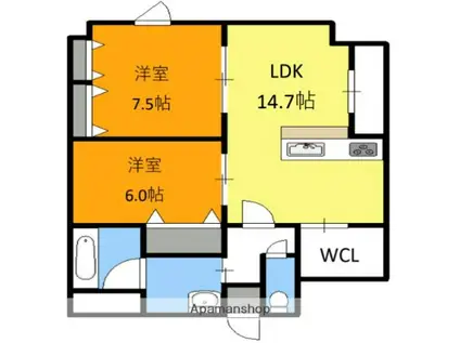 ベンハウス西川緑道公園(2LDK/4階)の間取り写真