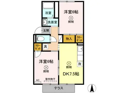 パレス宮前A(2DK/1階)の間取り写真