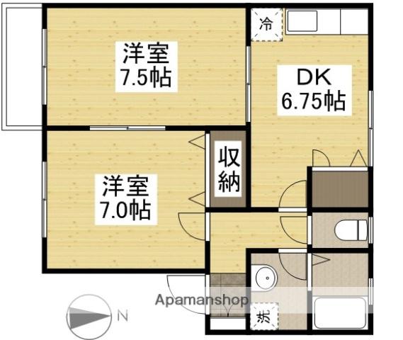 ヴィラソレイユ・陵南Ⅰ A(2DK/2階)の間取り写真