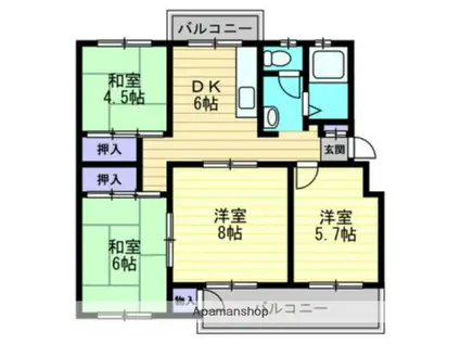 旭川ハイツB(4DK/4階)の間取り写真