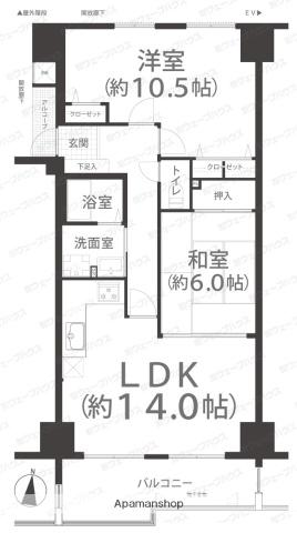サーパス西古松Ⅰ(2LDK/13階)の間取り写真