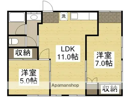 TSUSHIMA HIGASHI APARTMENT(2LDK/1階)の間取り写真