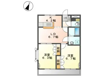 レジデンス和気A棟(2LDK/2階)の間取り写真