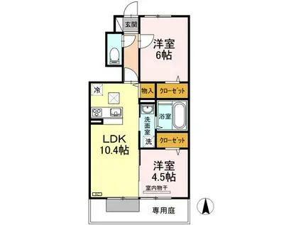 宇野線 彦崎駅 徒歩9分 2階建 築9年(2LDK/1階)の間取り写真
