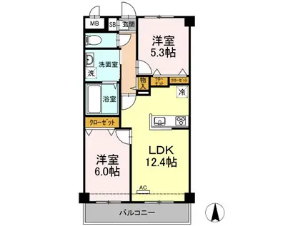 フローラル・コートⅡ(2LDK/3階)の間取り写真