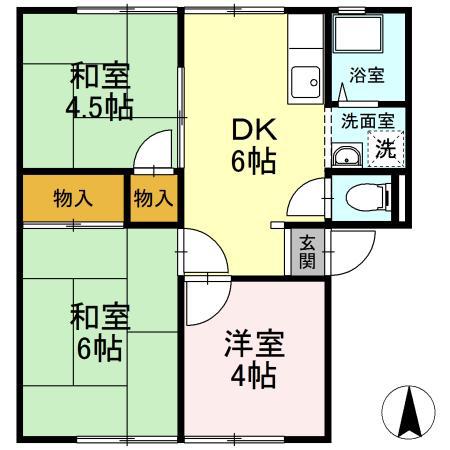 エレガンス西市E棟(3DK/1階)の間取り写真