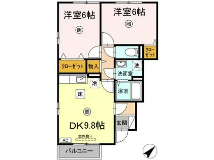 インペリアルA棟(2DK/1階)の間取り写真