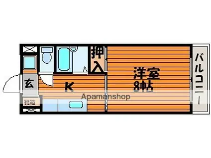 山陽本線 岡山駅 徒歩30分 5階建 築31年(1K/4階)の間取り写真