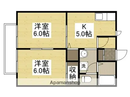 ローゼンハイツC棟(2K/2階)の間取り写真