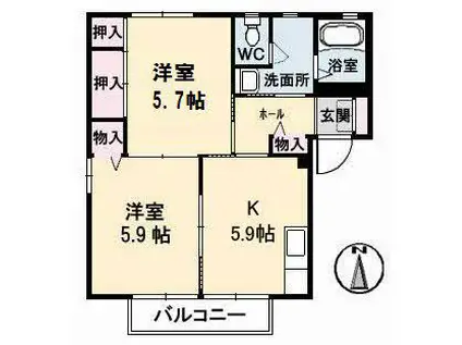 パークヒルC棟(2K/2階)の間取り写真