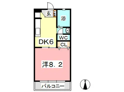 ポローニア西阿知(1DK/2階)の間取り写真
