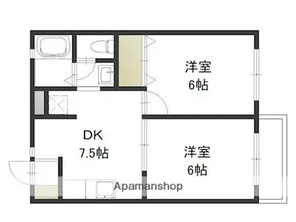 ベルエポックS 南棟(2DK/2階)の間取り写真