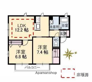 ジョリカⅢ B棟(2LDK/1階)の間取り写真