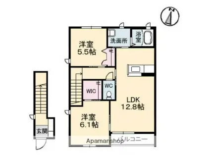 エクリールB棟(2LDK/2階)の間取り写真