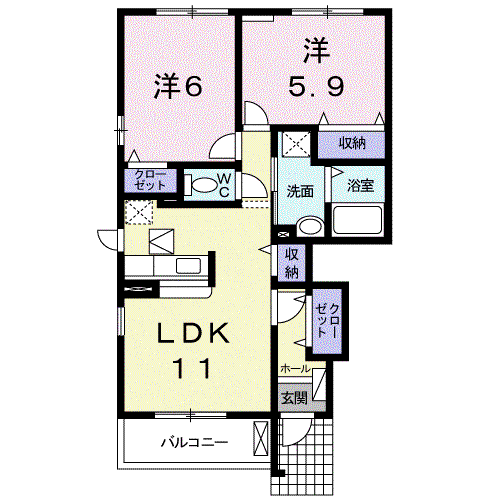 グラシオッソⅡ(2LDK/1階)の間取り写真
