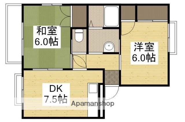 グリーンハウスB(2DK/1階)の間取り写真