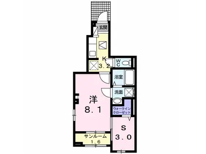 セイバリーKⅢ(1K/1階)の間取り写真