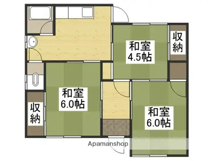 岡山電軌清輝橋線 清輝橋駅 徒歩59分 1階建 築48年(3K)の間取り写真