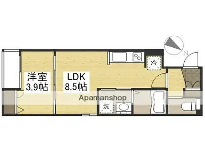 月光 新倉敷駅前(1LDK/1階)の間取り写真