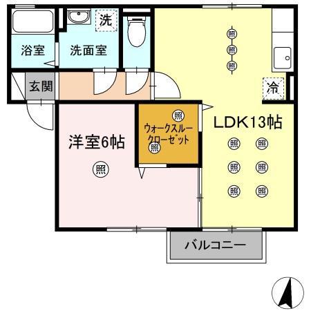 サンハイム撫川A棟(1LDK/2階)の間取り写真