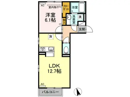 クローバーM C棟(1LDK/2階)の間取り写真