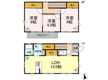 山陽本線 西阿知駅 徒歩16分 2階建 築17年(3LDK)の間取り写真