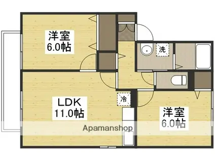 カルムM A棟(2LDK/2階)の間取り写真